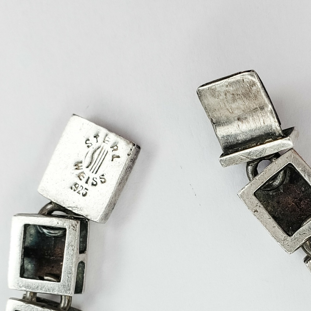 Vintage Sterling Silver 925 Weiss Link Bracelet Black Lucite Squares - Picture 11 of 11